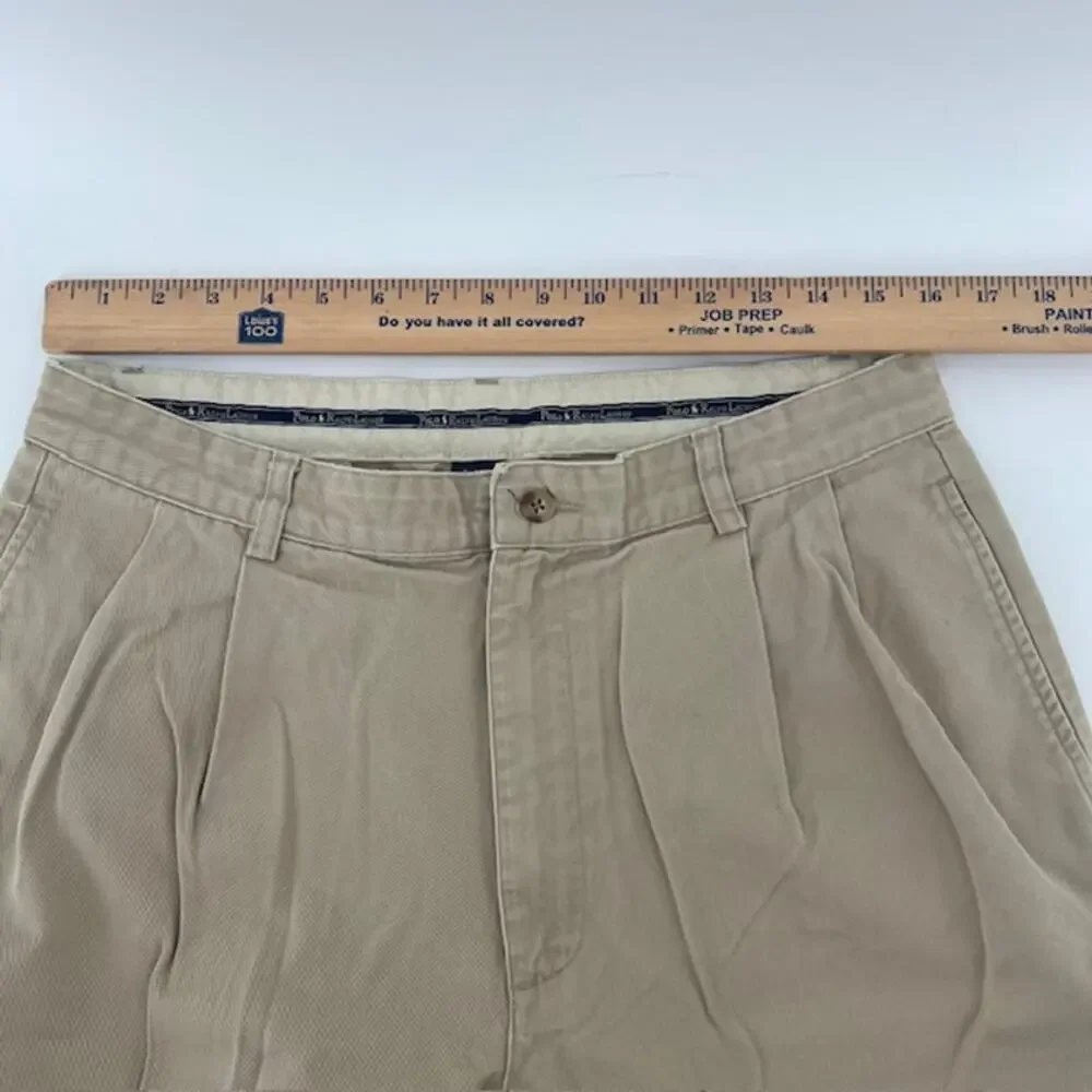VTG Polo Ralph Lauren Hammond Chino Pants Mens 33x34 (33x32) Pleated Cuffed Hem